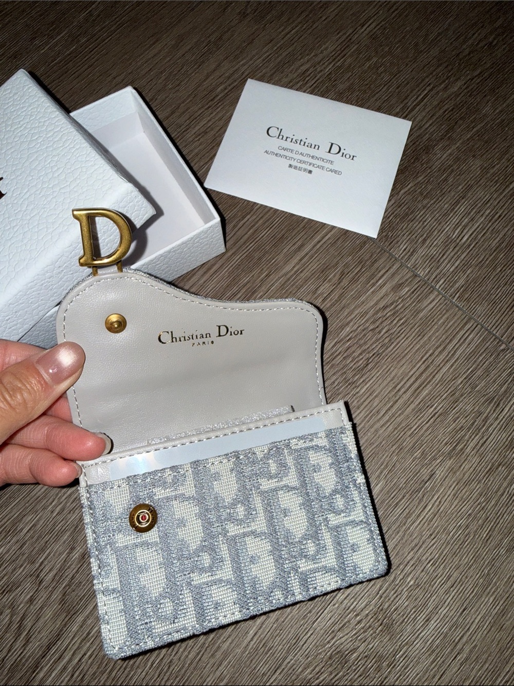 Dior White & Gray Saddle Bloom Card Holder - Picture 2 of 4